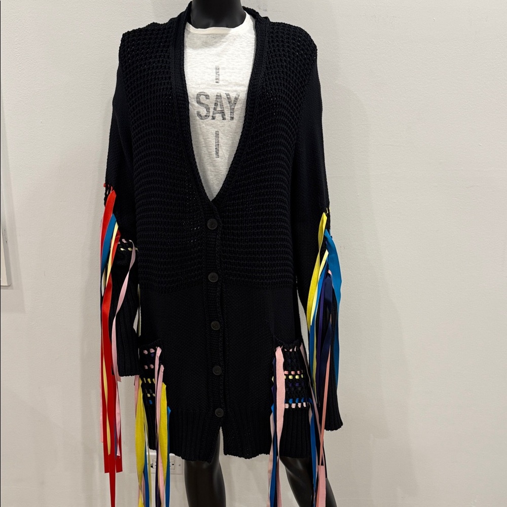 ✨ PREEN LINE by Thornton Bregazzi Fringe Multicolor Ribbon Statement Cardigan S - Picture 6 of 16